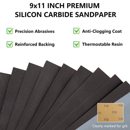 Sandpaper Assortment, Wet Dry Sand Paper 9 x 3.6 Inch