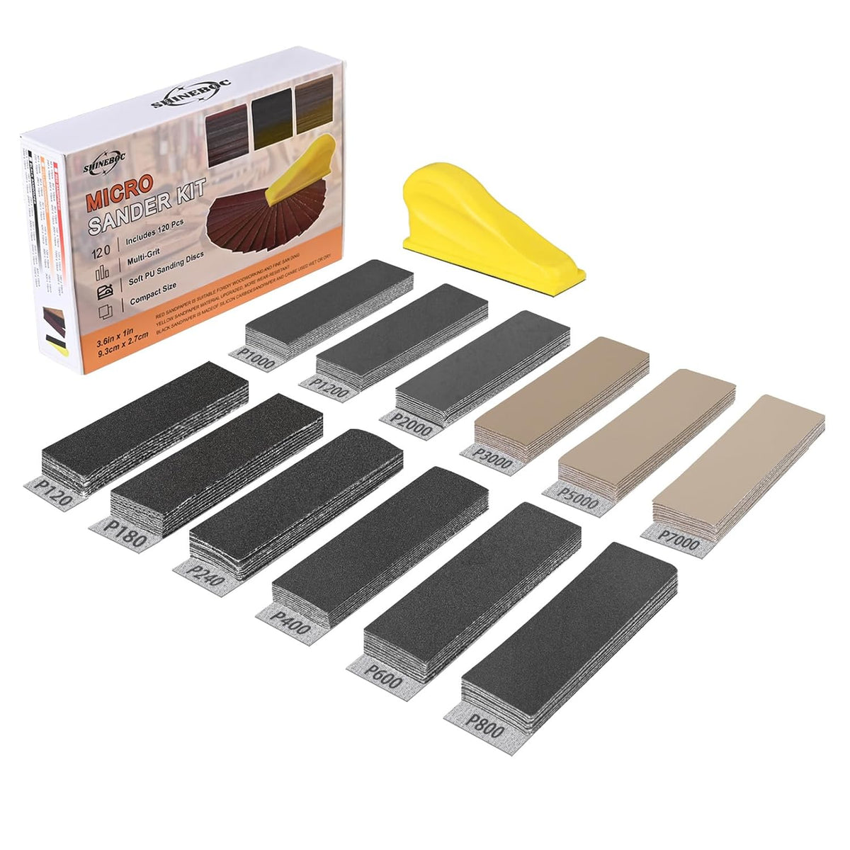 120Pcs 120–7000 Grit Micro Sander Kit for Corners and Small Spaces