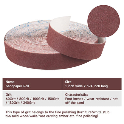 Emery Cloth Roll, 1 Inch x 20 Feet Heavy Duty Sandpaper, 6 Rolls