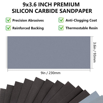 Sandpaper Assortment, Wet Dry Sand Paper 9 x 3.6 Inch