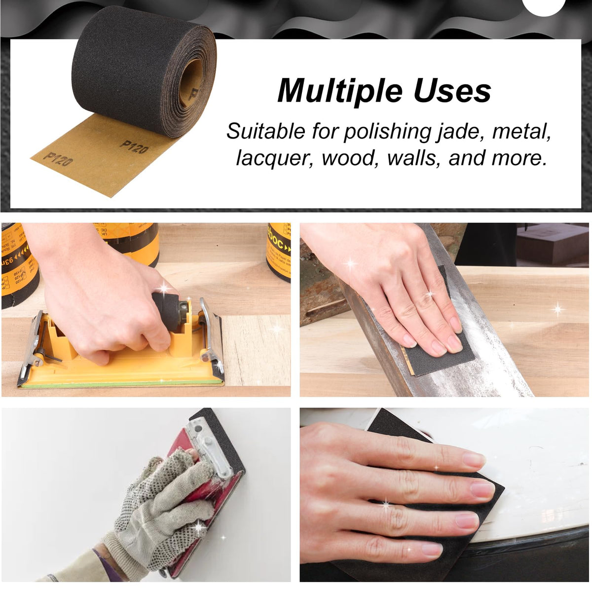 Sandpaper Roll 400 Grit, Wet Dry Sand Paper 3-2/3" Wide 11 Yard