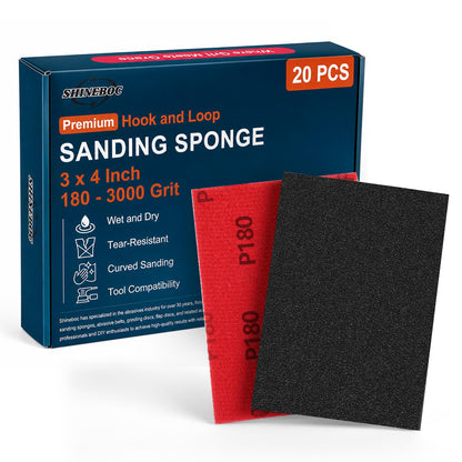 Shinboc 20 PCS Sanding Sponge, 180-3000 Grit Sand Paper Assortment Pack