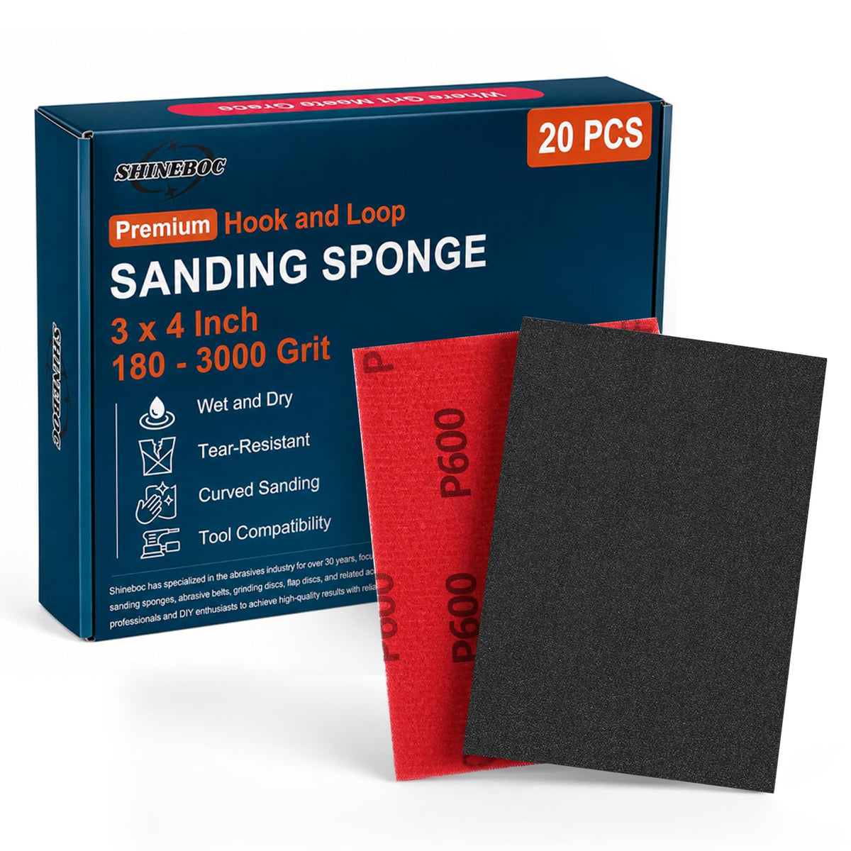 Shinboc 20 PCS Sanding Sponge, 180-3000 Grit Sand Paper Assortment Pack