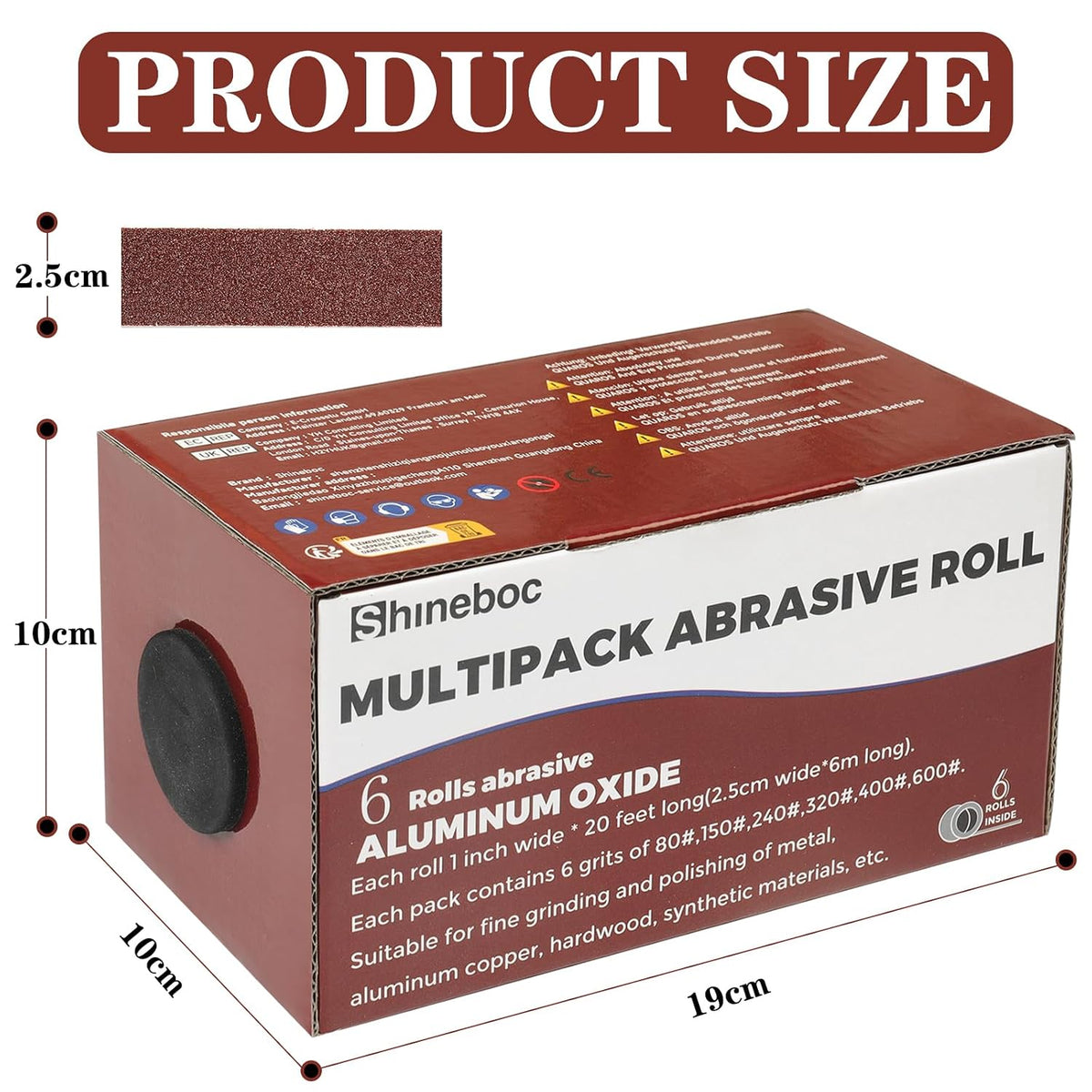 Emery Cloth Roll, 1 Inch x 20 Feet Heavy Duty Sandpaper, 6 Rolls