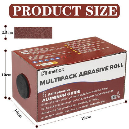Emery Cloth Roll, 1 Inch x 20 Feet Heavy Duty Sandpaper, 6 Rolls