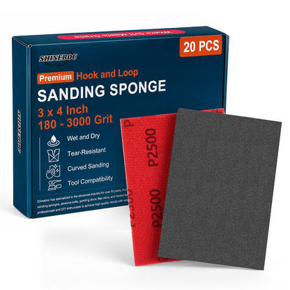 Shinboc 20 PCS Sanding Sponge, 180-3000 Grit Sand Paper Assortment Pack