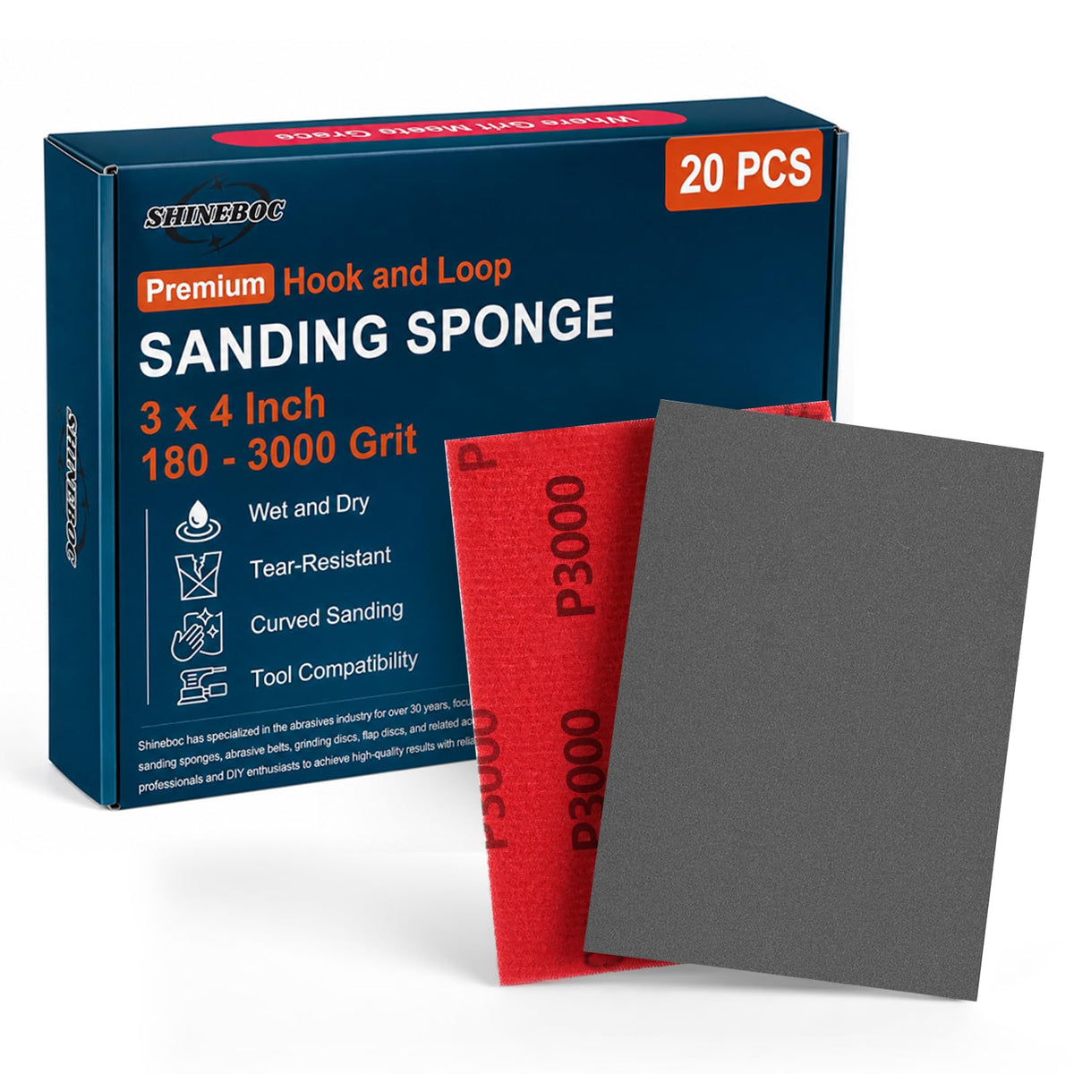 Shinboc 20 PCS Sanding Sponge, 180-3000 Grit Sand Paper Assortment Pack