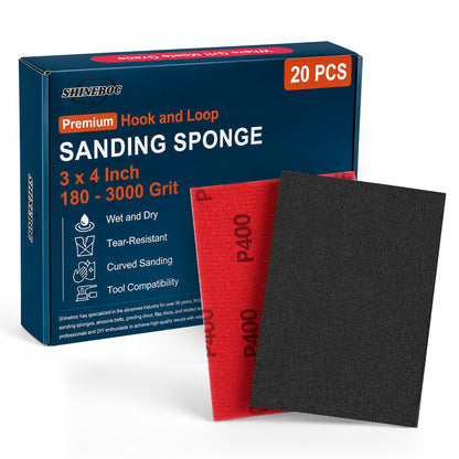 Shinboc 20 PCS Sanding Sponge, 180-3000 Grit Sand Paper Assortment Pack