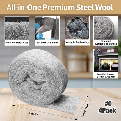 Steel Wool Mice Control, #1 Coarse, 3.1 inch x 13 ft, 4 Pack