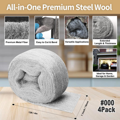 Steel Wool Mice Control, #1 Coarse, 3.1 inch x 13 ft, 4 Pack