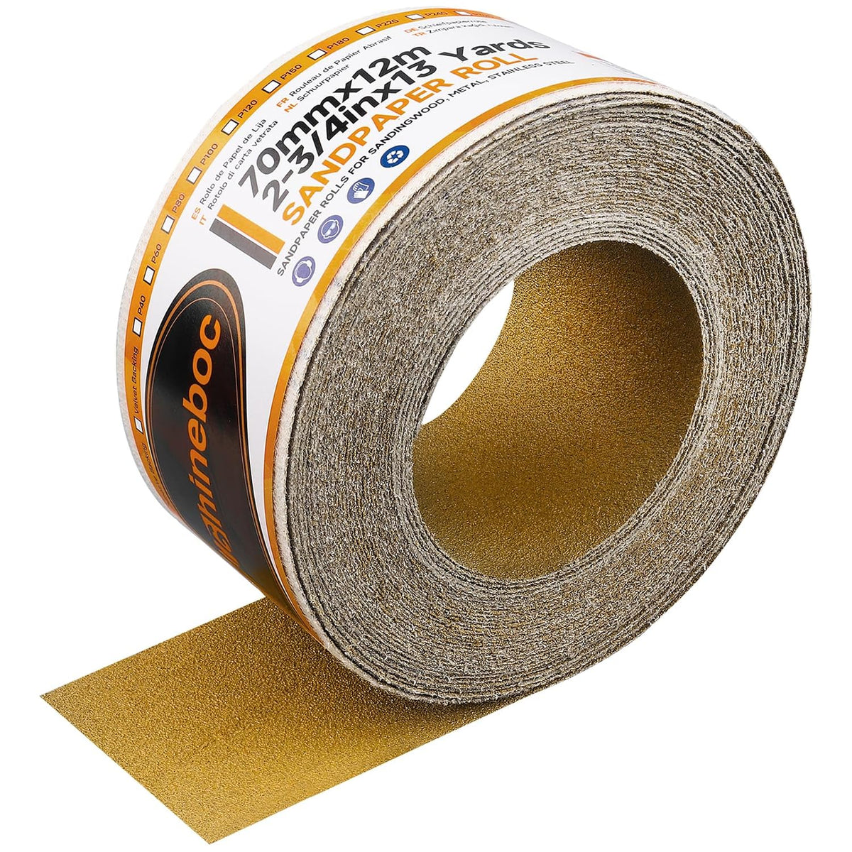 Shinboc Sandpaper Roll 220 Grit, Hook ＆ Loop Sand Paper 2-3/4 Inch x 13 Yd