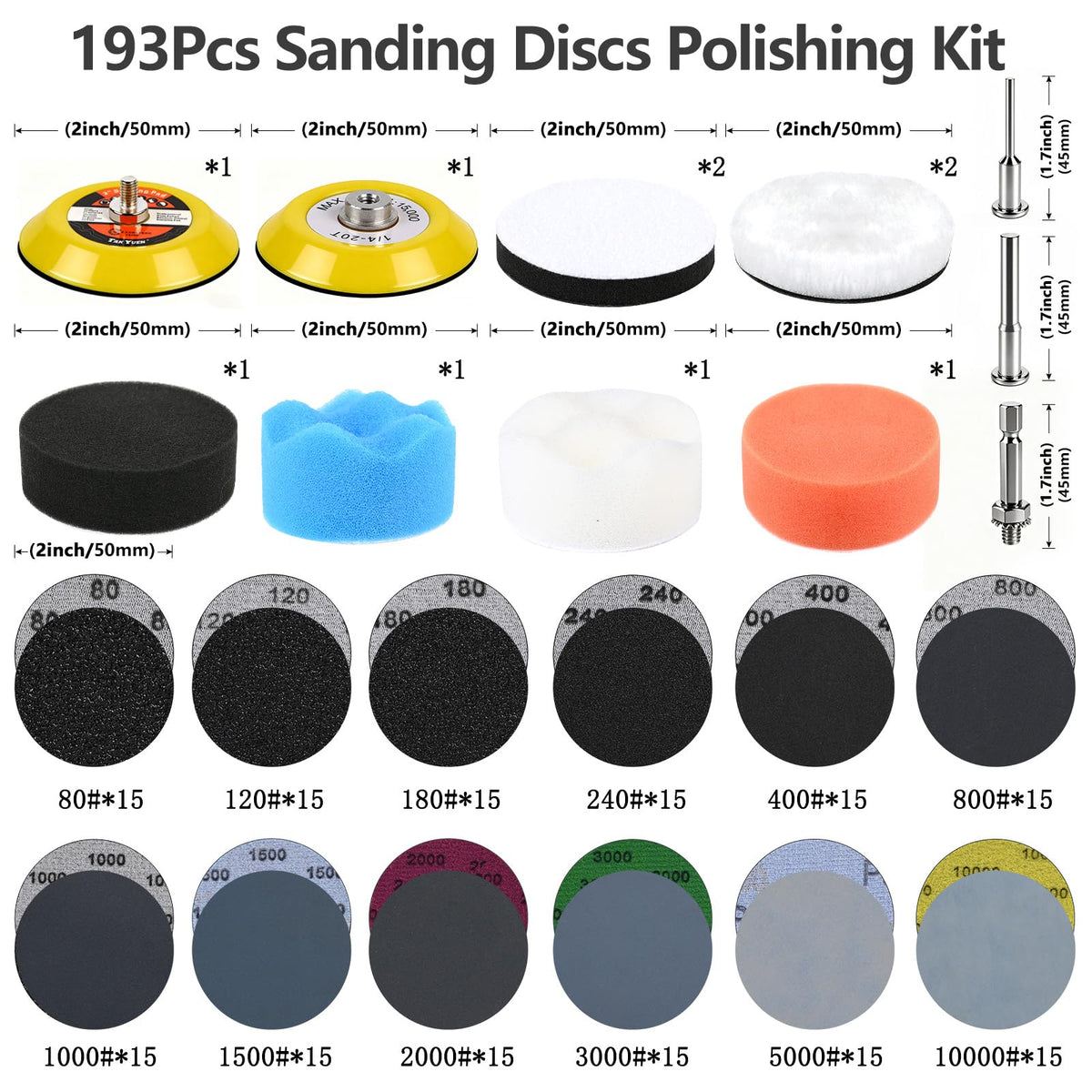 193 Pcs 3 Inch Sanding Discs, Headlight Restoration Polishing Kit