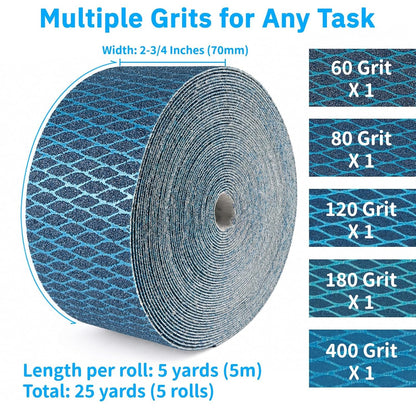 5 Pack Hook and Loop Longboard Sandpaper Rolls, 2-3/4" x 5 Yards