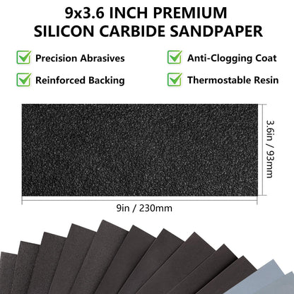 Sandpaper Assortment, Wet Dry Sand Paper 9 x 3.6 Inch