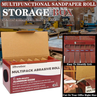 Emery Cloth Roll, 1 Inch x 20 Feet Heavy Duty Sandpaper, 6 Rolls