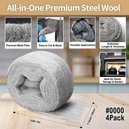 Steel Wool Mice Control, #1 Coarse, 3.1 inch x 13 ft, 4 Pack