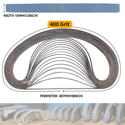 40-Piece Premium 1/2 x 18 Inch Zirconia Sanding Belts 40-400 Grit