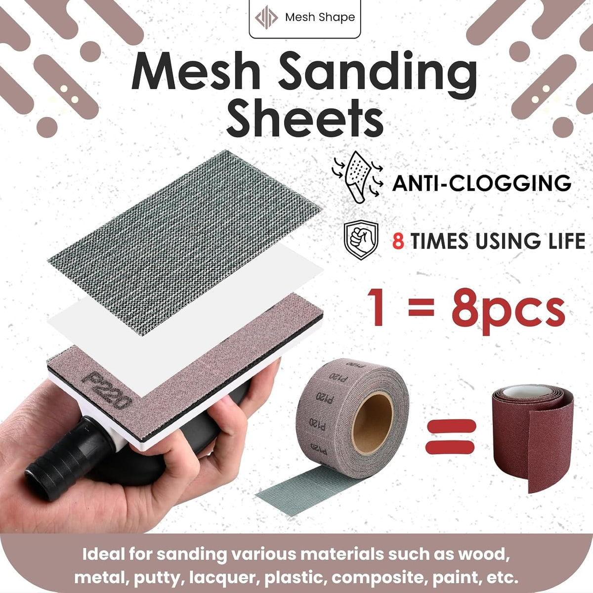 2-3/4" 120 Grit Ceramic Mesh Sandpaper Roll for Sanding Block