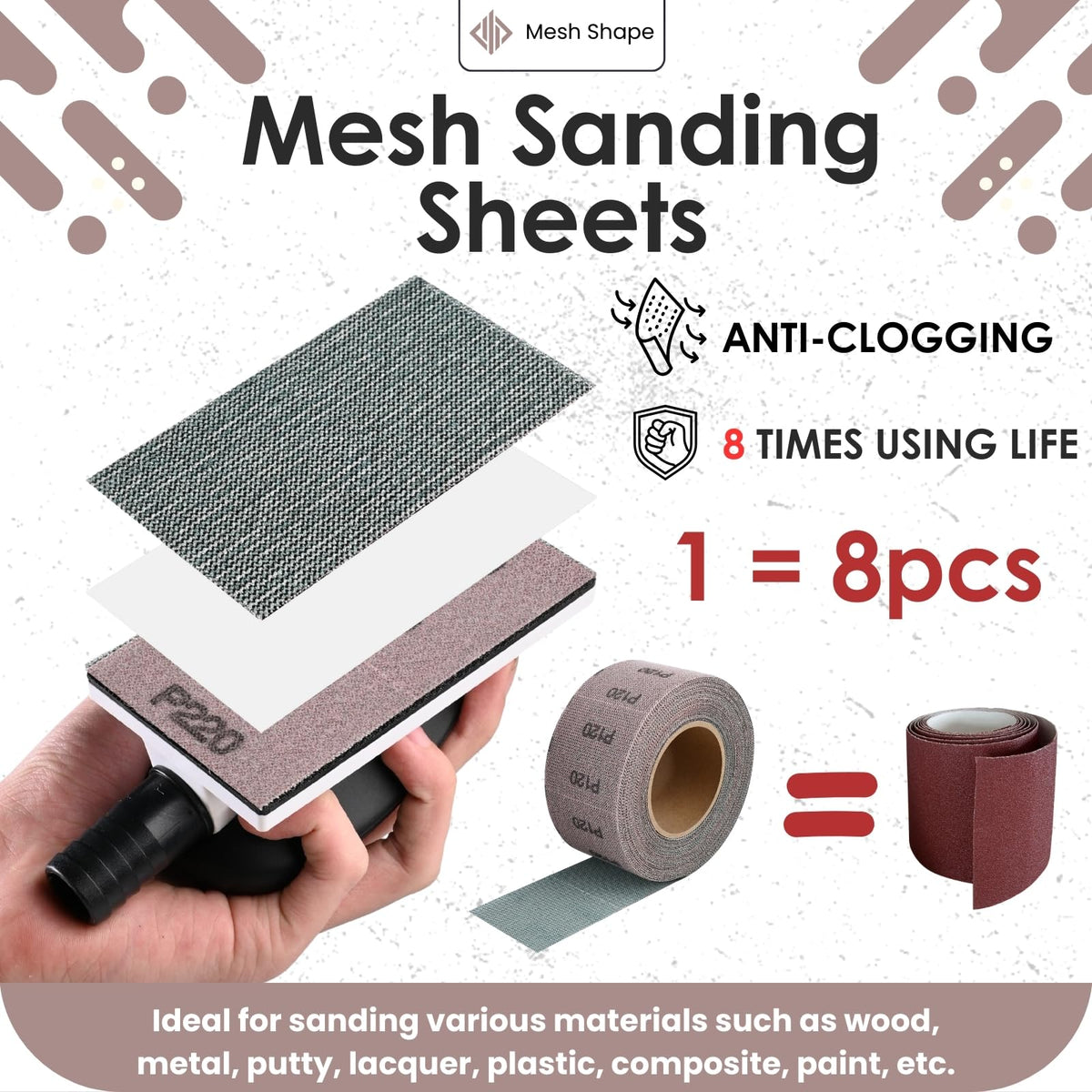 2-3/4" 120 Grit Ceramic Mesh Sandpaper Roll for Sanding Block