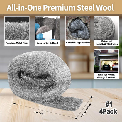 Steel Wool Mice Control, #1 Coarse, 3.1 inch x 13 ft, 4 Pack