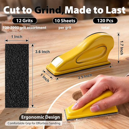 120Pcs 120–7000 Grit Micro Sander Kit for Corners and Small Spaces