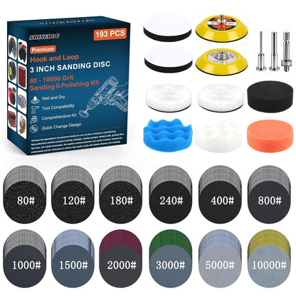 193 Pcs 3 Inch Sanding Discs, Headlight Restoration Polishing Kit