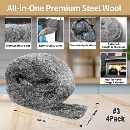Steel Wool Mice Control, #1 Coarse, 3.1 inch x 13 ft, 4 Pack