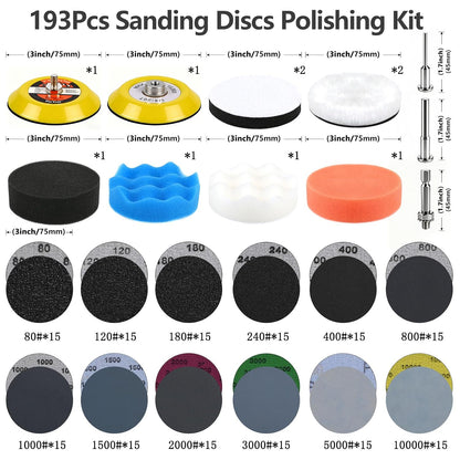 193 Pcs 3 Inch Sanding Discs, Headlight Restoration Polishing Kit