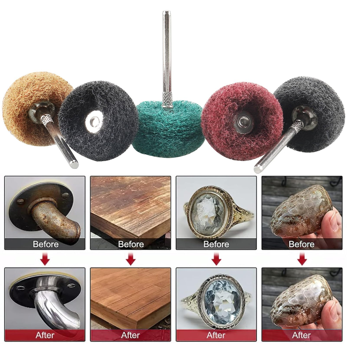 100 PCS Abrasive Buffing Wheel, 1 Inch Polishing Kit 80-600 Grit