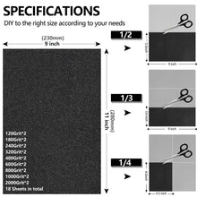18-Sheet 9 x 11 Inch Sandpaper Assortment, Wet Dry Sand Paper 120/180/240/320/400/600/800/1000/2000 Grit, for Wood Metal Automotive Sanding and Polishing